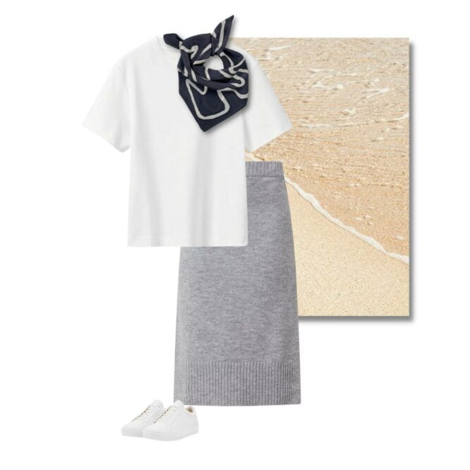 apaszka-czarno-biała do białek koszuli i spódnicy na sportowo