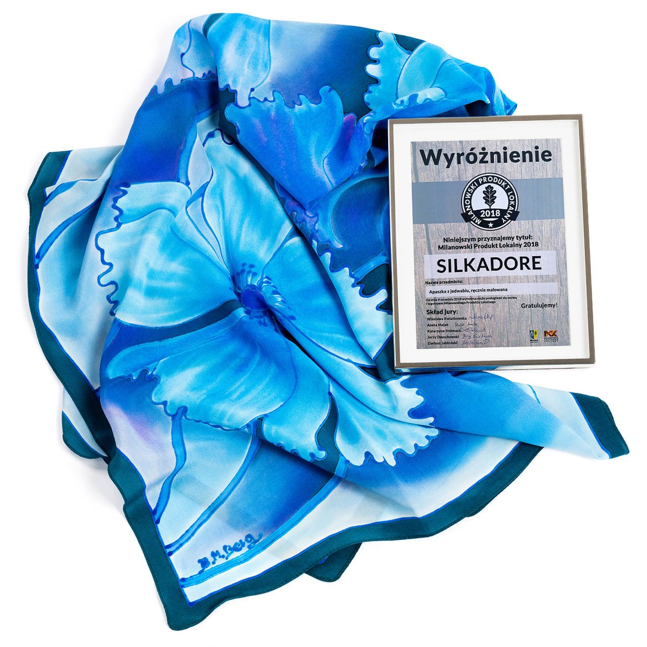 Apaszka niebieska Silkadore opinie i wyróżnienie w konkursie