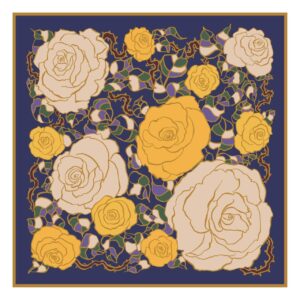 apaszka jedwabna szfirowa złota granatowa i żółta